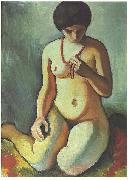 August Macke Female nude with coral necklace oil painting reproduction
